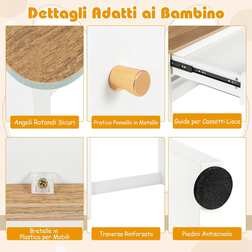 Scrivania in Legno 80 x 48 x 102 cm per Bambini 3+ Anni, Scrivania Cameretta Bambina con 5 Mensole, 1 Cassetto, Spazio di Lavoro e Angoli Arrotondati, Ideale per Studio e Disegno (Naturale)