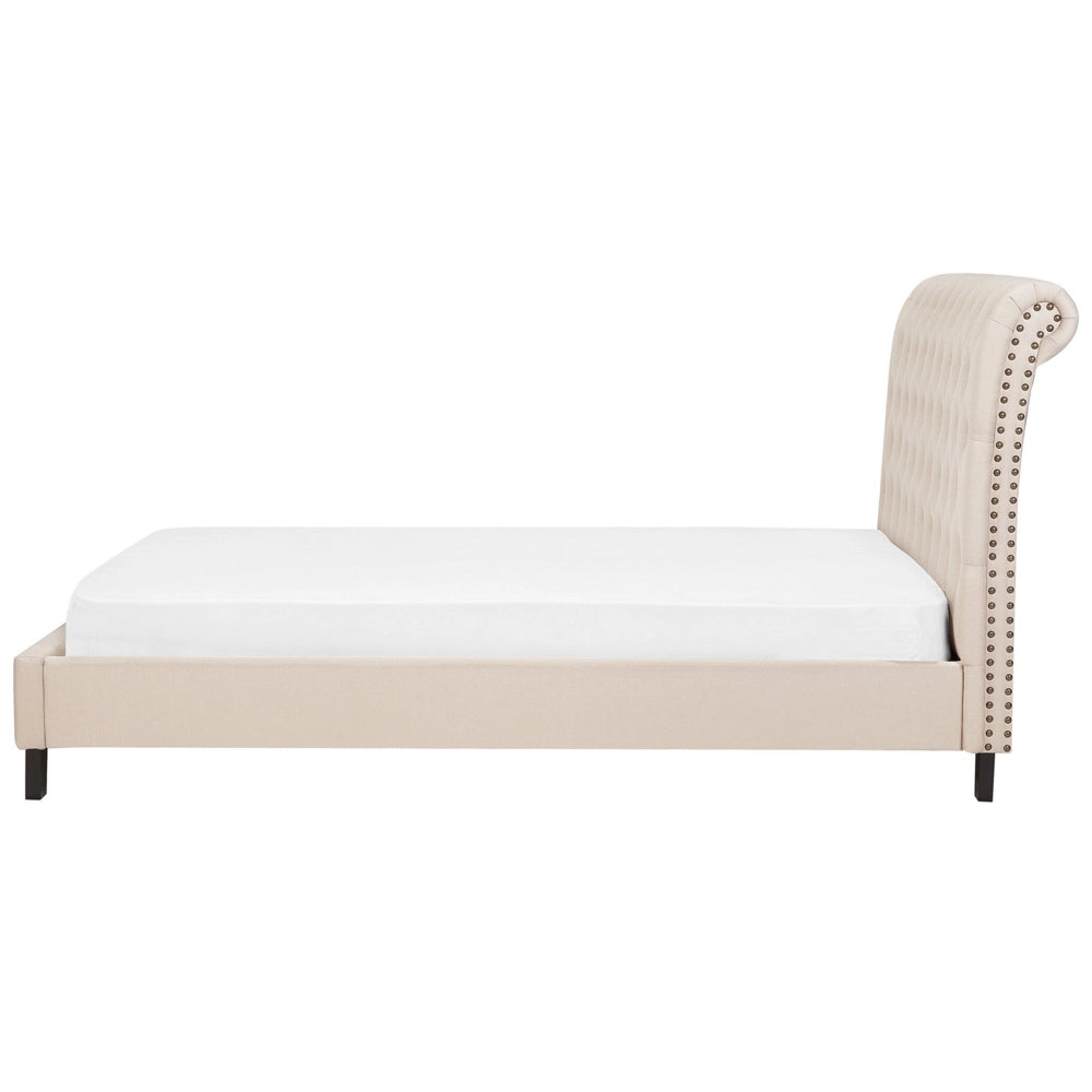 Letto in Tessuto Beige Rete a Doghe in Stile Chesterfield 180 x 200 cm Lino stile Vintage Glam
