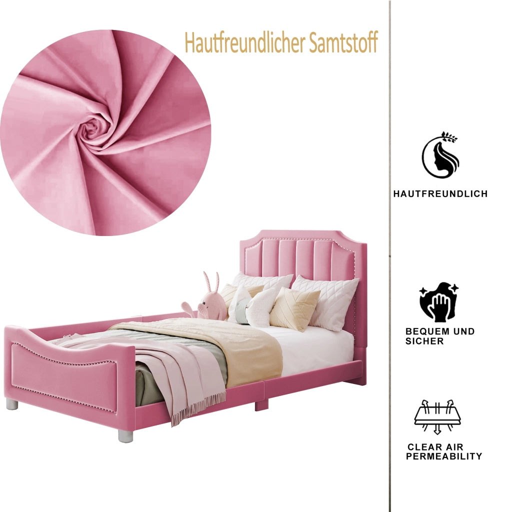 Letto per bambini con schienale in legno massello 90x200 cm