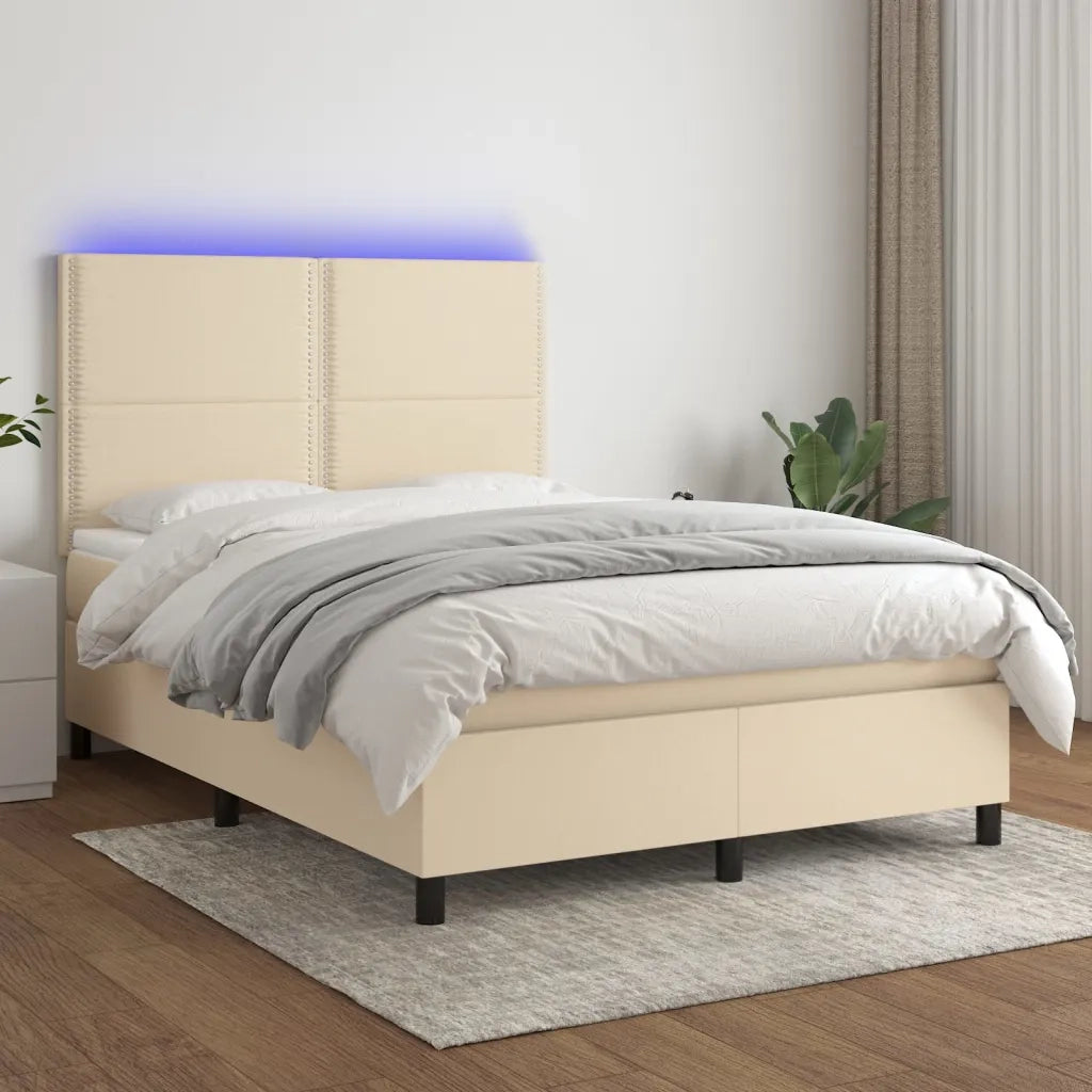 Letto a Molle con Materasso e LED Crema 140x200 cm in Tessuto 3134802
