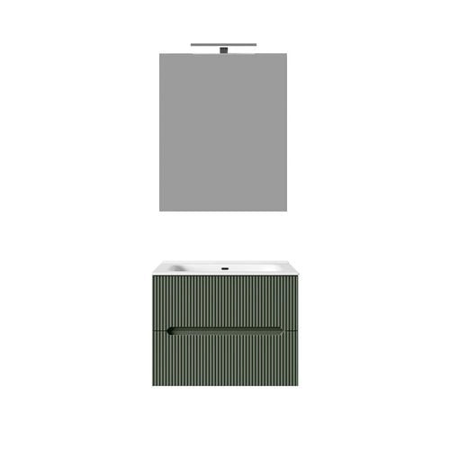 Composizione mobile bagno sospeso con cassetti cm 60 cannettato mod. STICK - Verde Bosco