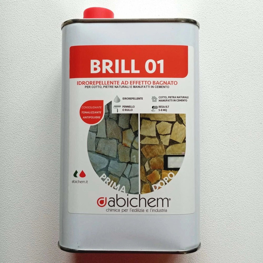 Abichem 1lt brill 01 idrorepellente ad effetto bagnato per cotto pietre naturali e manufatti in cemento