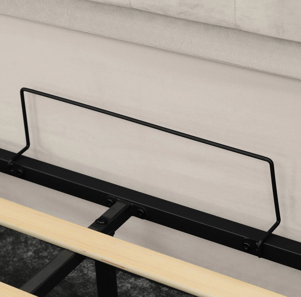 Letto imbottito 90x200 cm beige in velluto con LED, USB-C e vano contenitore