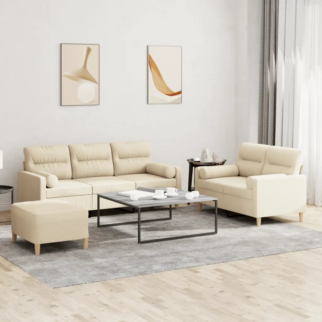 Set Divani 3 pz con Cuscini Crema in Tessuto 3201626