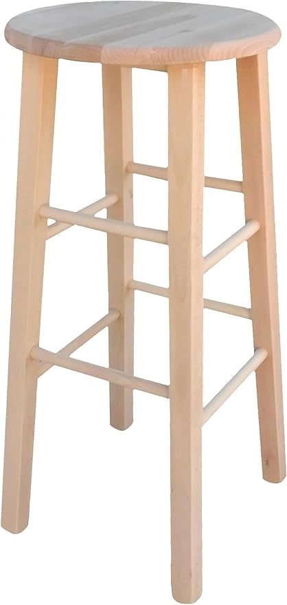 Sgabello da bar in legno da verniciare h 68 cm seduta rotonda con gambe dritte