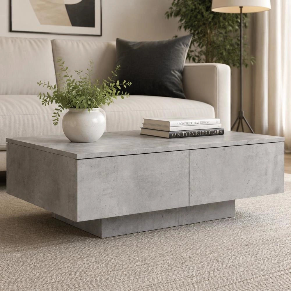 Coffee Table Concrete Grey 90x60x31 Cm Wood Material