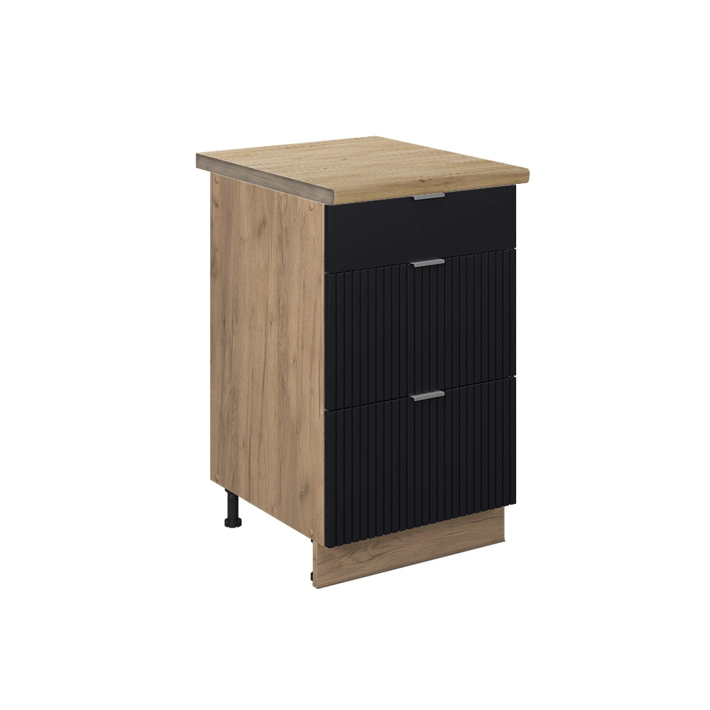 Mobiletto base per cucina Fame-Line Nero rigato/Rovere dorato 50 cm, PL Rovere Vicco