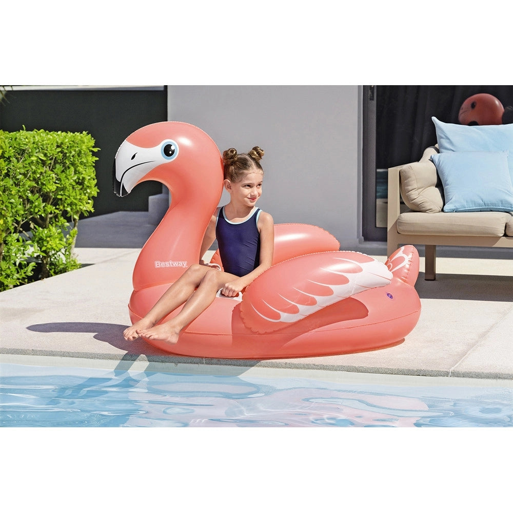 Trade Shop - Cavalcabile Gonfiabile Gioco Da Piscina A Forma Di Fenicottero 138x107cm 2 Maniglie 41525 -