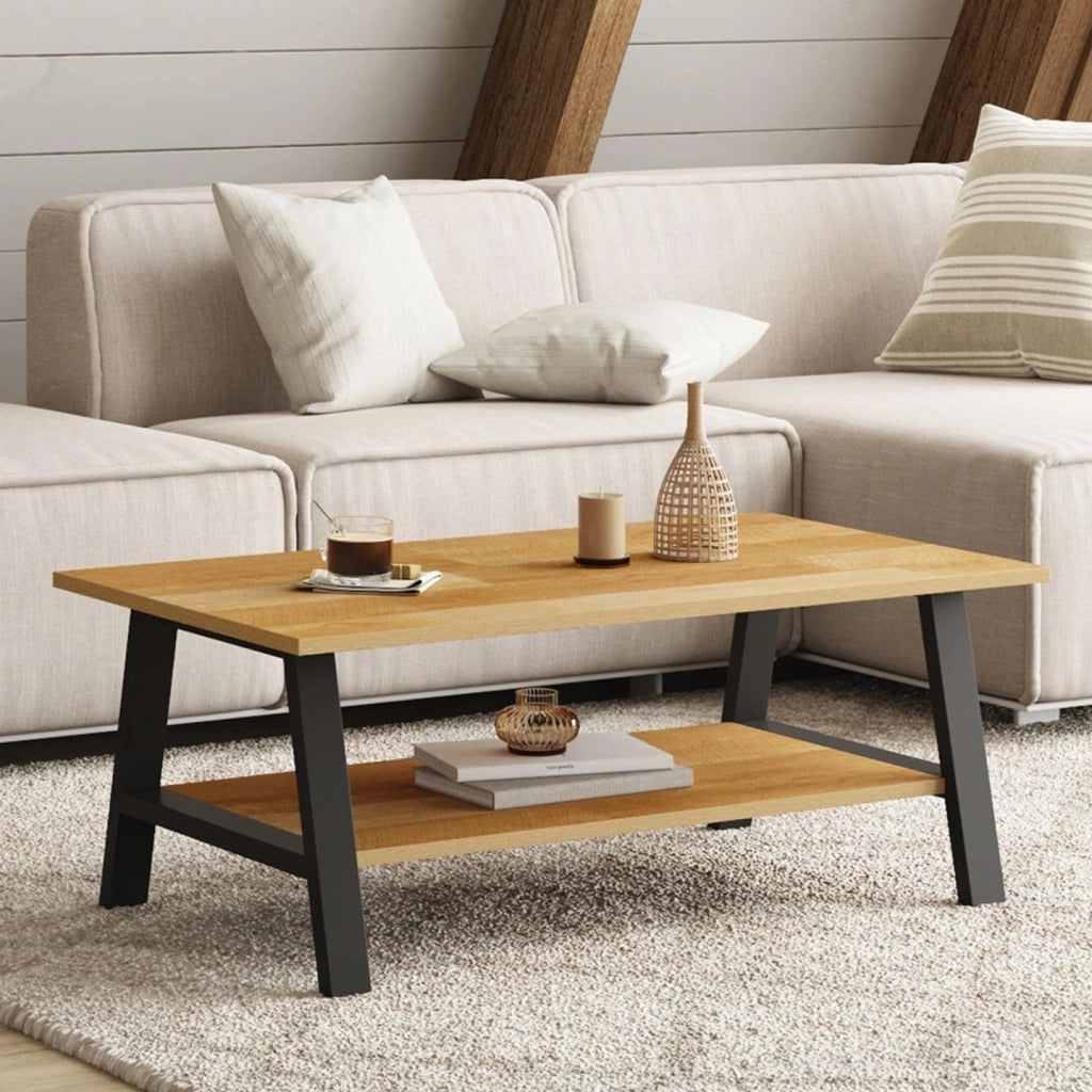 Tavolino rettangolare MADELEINE 100 cm doppio piano legno e nero