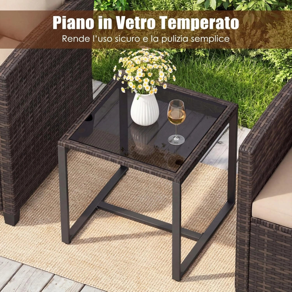 Set Mobili da Giardino 3 Pezzi, Salotto da Esterno in Rattan PE con 2 Poltrone e 1 Tavolino in Vetro Temperato, Set da Conversazione con Cuscini Sfoderabili per Patio (giallo, Modello 5)