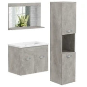 kleankin Set Mobili Bagno da 4 Pezzi con Lavabo da 60cm, Mobiletto, Colonna Bagno e Specchiera in Legno, Grigio