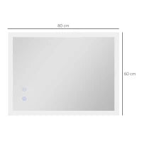 kleankin Specchio Bagno LED Antiappannamento con 3 Colori e Luminosità Regolabile, in Metallo e Vetro, 80x60x3 cm