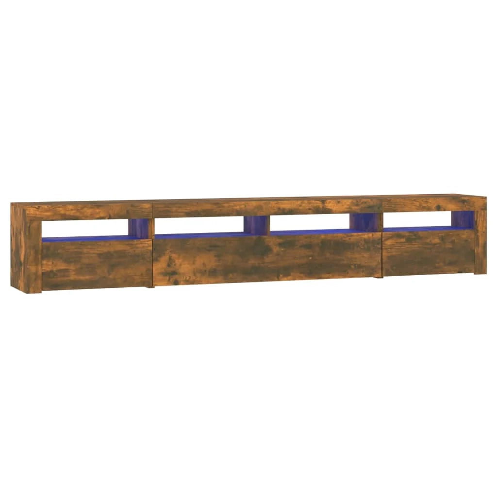 Mobile TV multimediale scaffale TV credenza mobile TV per sala da pranzo soggiorno camera da letto con luci a LED rovere affumicato 240 x 35 x 40 cm marrone 02_0026731