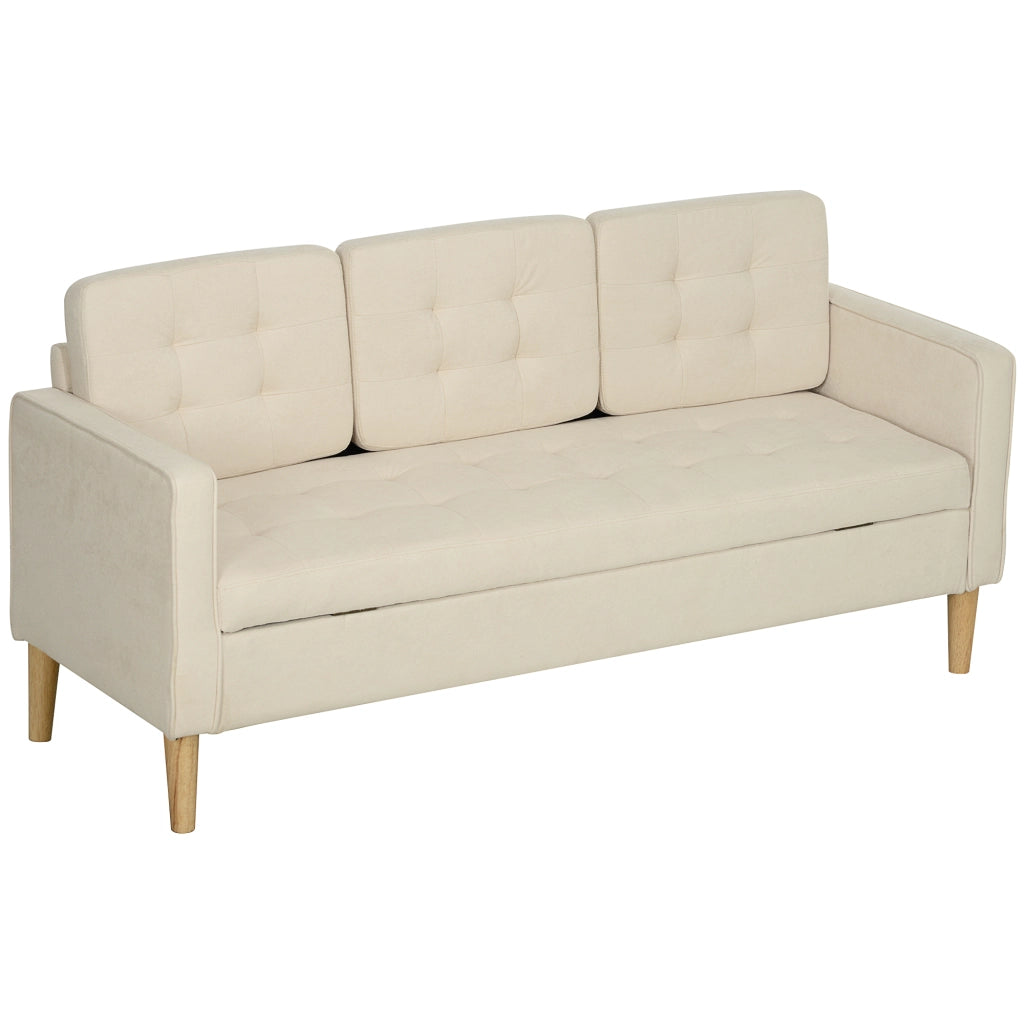 Divano 3 posti in tessuto ¨C zephmum ¨C crema, trapuntato, con contenitore, 166.5x62x82 cm