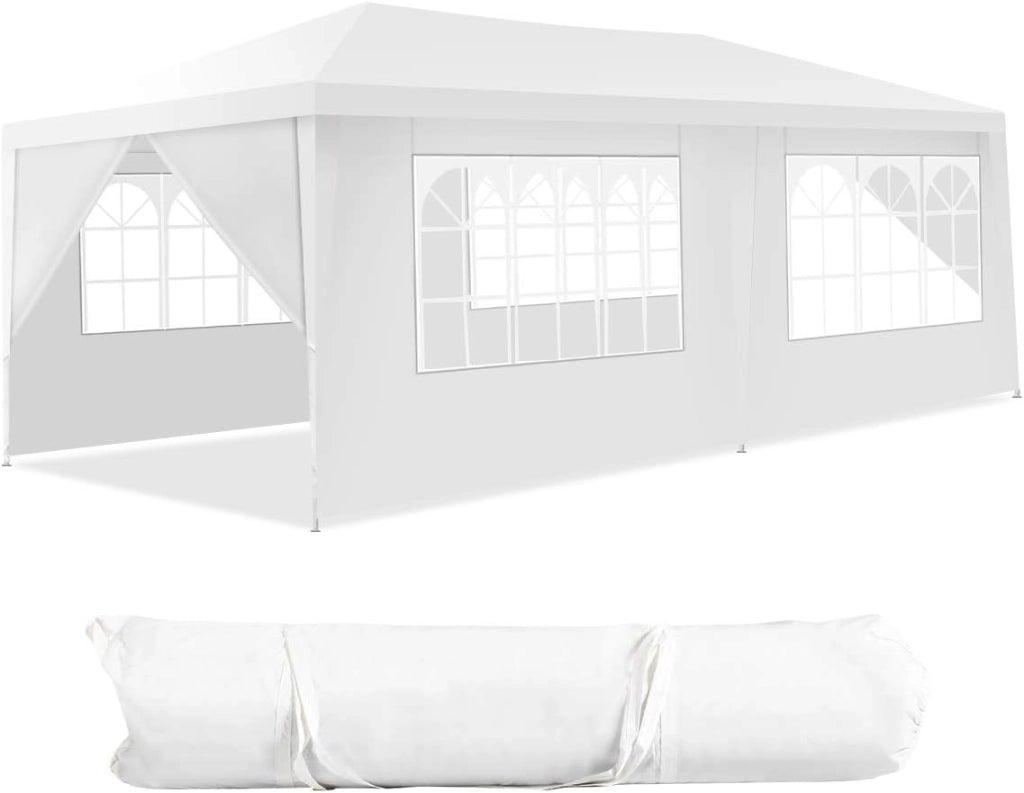 Gazebo da Giardino 3 x 6 m, Tendone per Feste con 4 Tende Laterali Rimovibili e 2 Porte con Cerniera, Con Borsa di Trasporto, Impermeabile Protezione UV