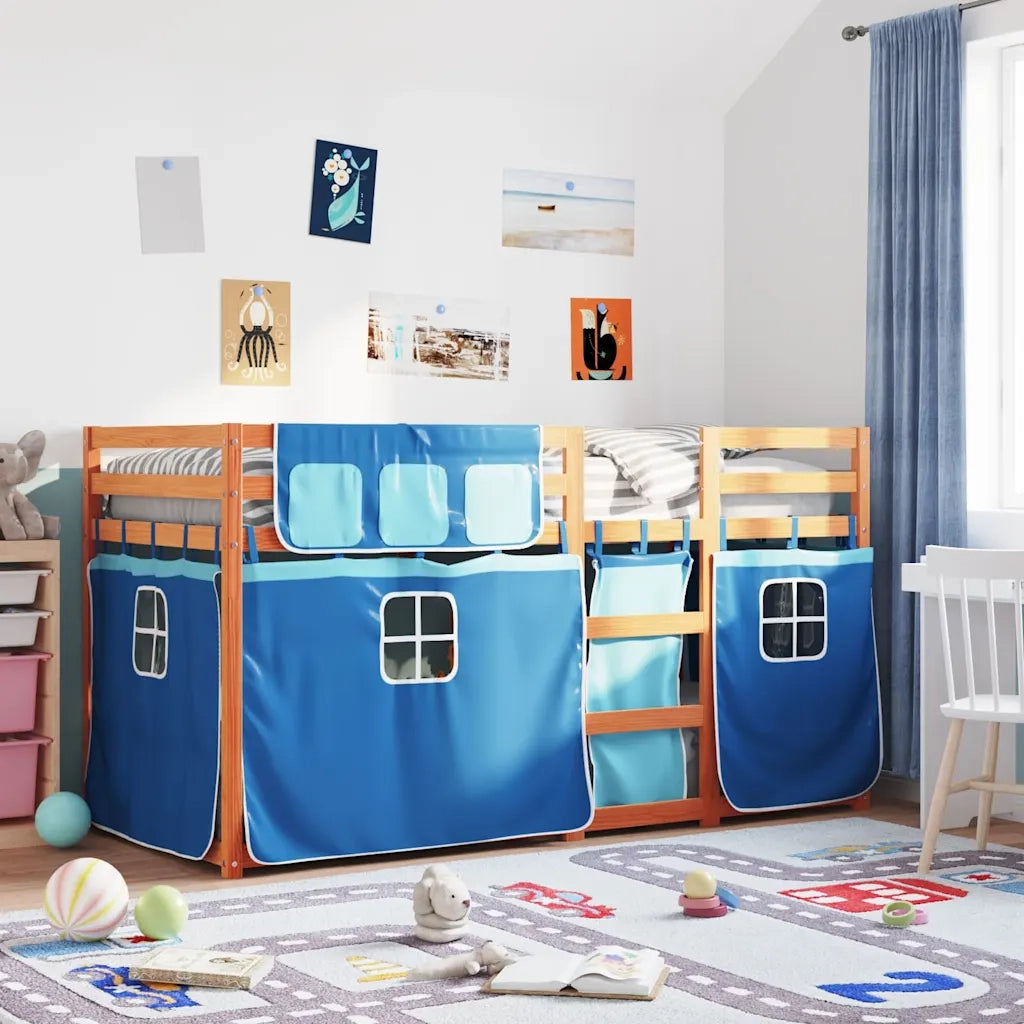 Letto a Castello senza Materasso-Struttura Letto a Castello Blu 80x200 cm Massello Pino 359290