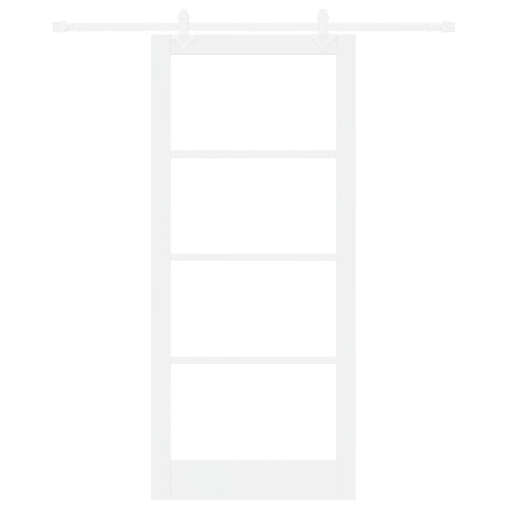 Set Porta Scorrevole  con Hardware Bianco 93x211 cm Legno Massiccio di Pino