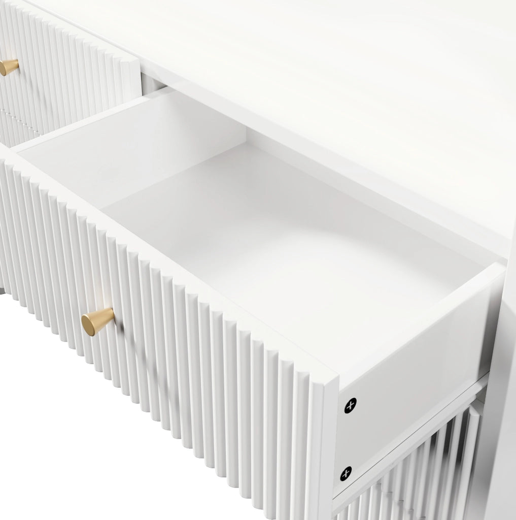 Credenza con LED; 6 cassetti e 1 vano aperto; 120x40x75 cm; bianco