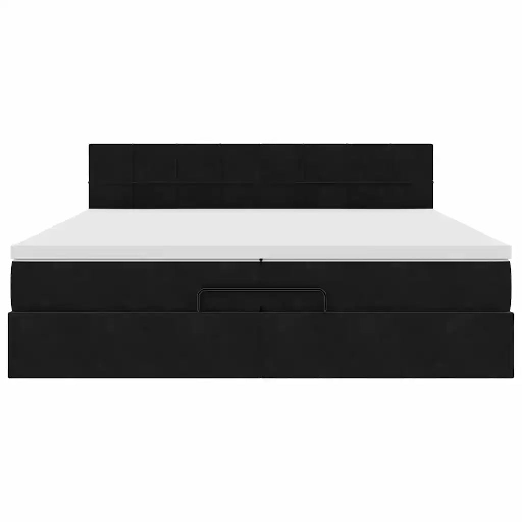 Struttura Letto Pouf con Materasso Nero 200x200 cm in Velluto