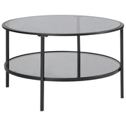 Tavolino in vetro temperato nero ø 80 cm con ripiano a specchio Rotondo Glam Arredamento moderno per il soggiorno