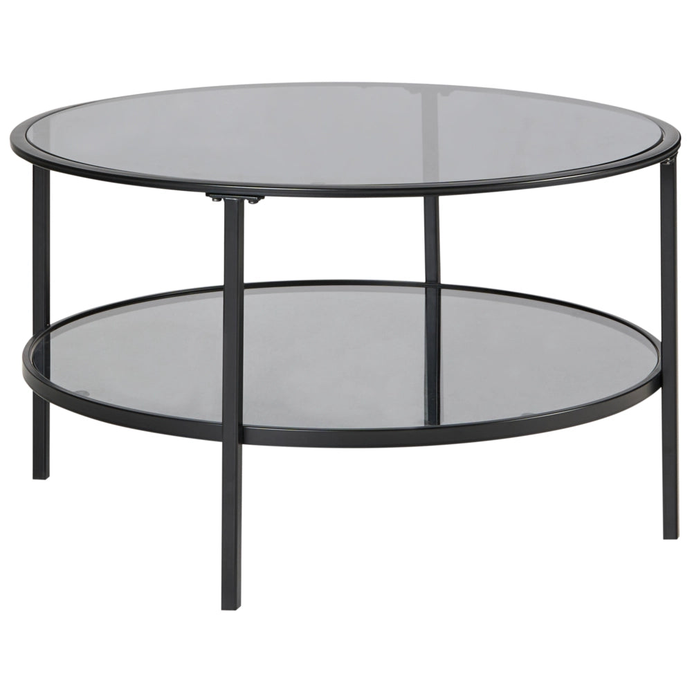 Tavolino in vetro temperato nero ø 80 cm con ripiano a specchio Rotondo Glam Arredamento moderno per il soggiorno