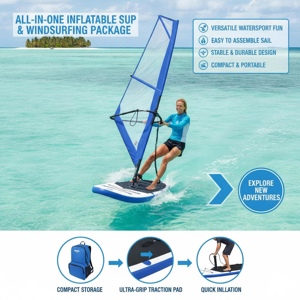 Inflatable SUP Board With Sail Set, Blue And White