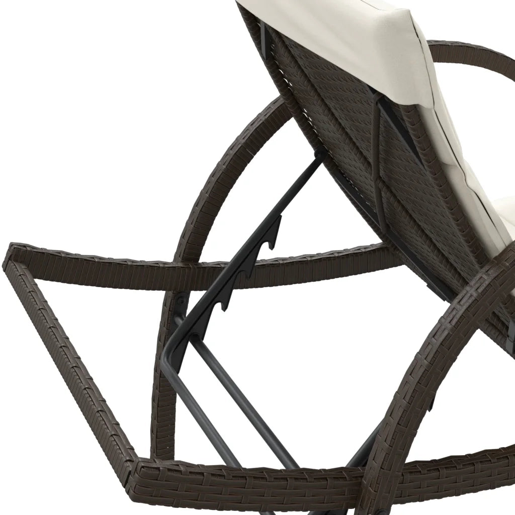 Lettino Prendisole | Sdraio da giardino | Lettino da sole con Cuscino Marrone 60x199x42 cm Polyrattan