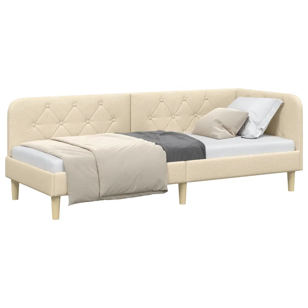 Cornice del letto ad angolo Crema 80 x 200 cm Tessuto