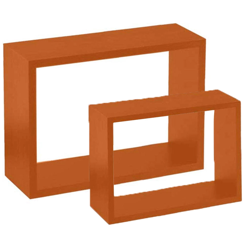 Set 2 Mensole a Muro Moduli da Parete Pensili Rettangolari in Legno Arancione