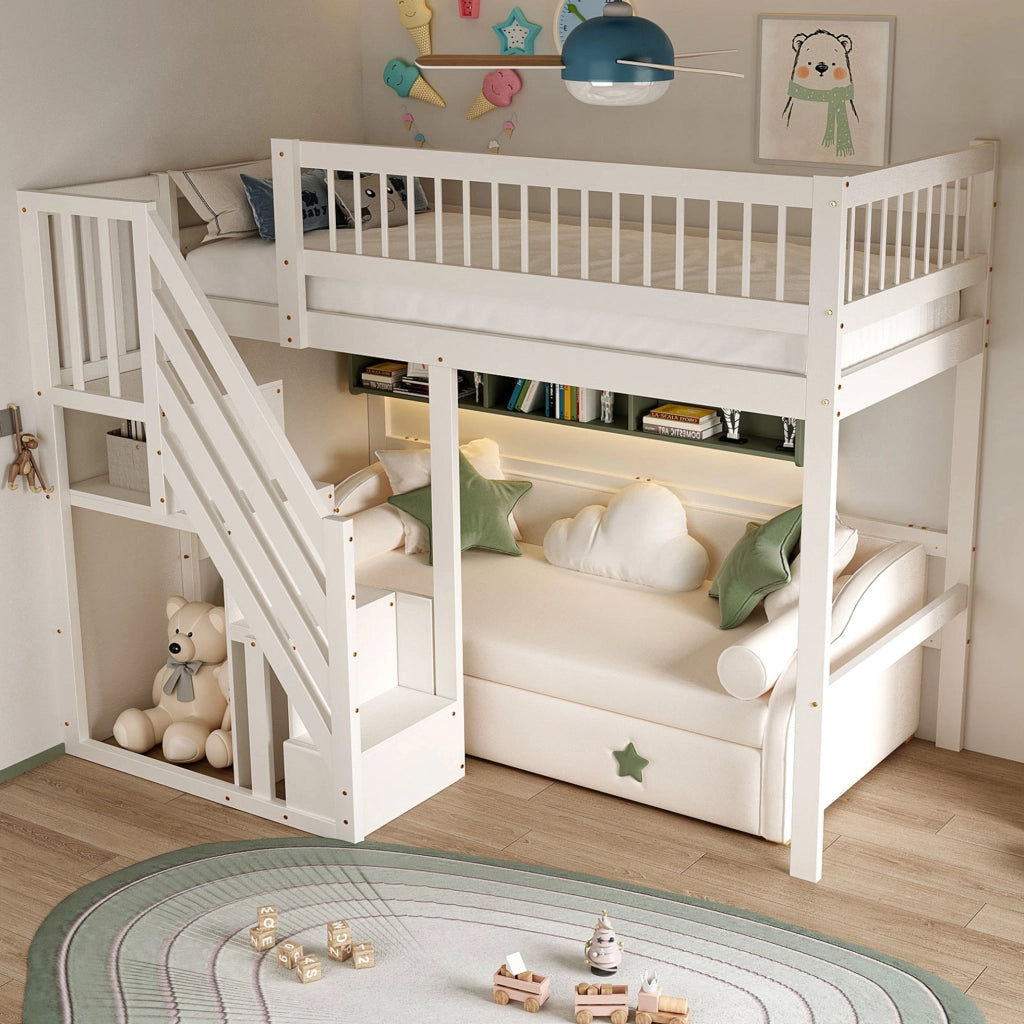 LETTO singolo 90x200 cm con scala contenitore, bianco