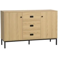 Mobile Buffet con 2 Armadietti, Ripiano Regolabile, 3 Cassetti, Stile Contemporaneo, 120L x 39,5l x 77H cm, Legno naturale