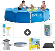 Piscina Rettangolare in Acciaio - 305 x 76 cm - Blu - Inclusa Pompafusto Copertura - Kit Manutenzione - Mat Matinata - 7 pezzi