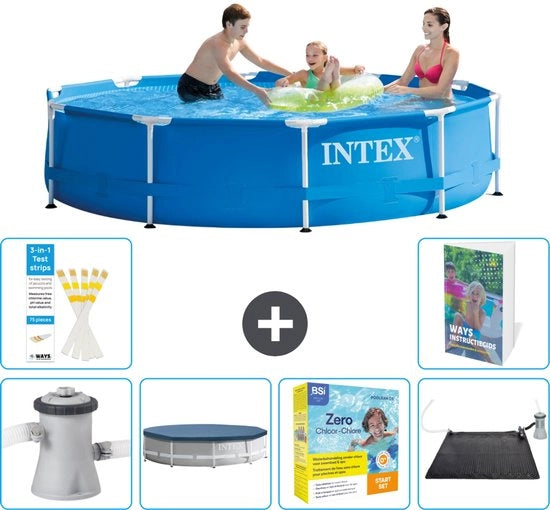 Piscina Rettangolare in Acciaio - 305 x 76 cm - Blu - Inclusa Pompafusto Copertura - Kit Manutenzione - Mat Matinata - 7 pezzi