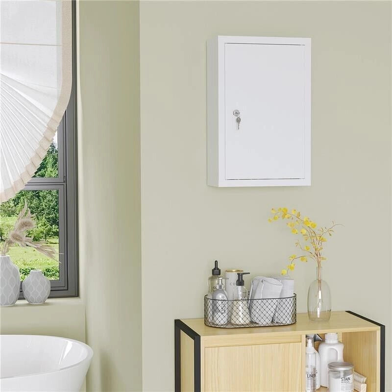 ARMADIETTO MEDICINALI A 3 RIPIANI IN ACCIAIO INOX CON 2 CHIAVI E MONTAGGIO A PARETE, 30X14X46 CM, BIANCO