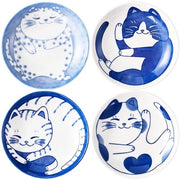 Ciotole per gatto 4 pezzi - Ciotole in ceramica per condimento - Ciotole per salsina di soia giapponese - Ciotole mini 10 cm - Prodotto unico con disegno di gatto - Ciotole multifunzionali