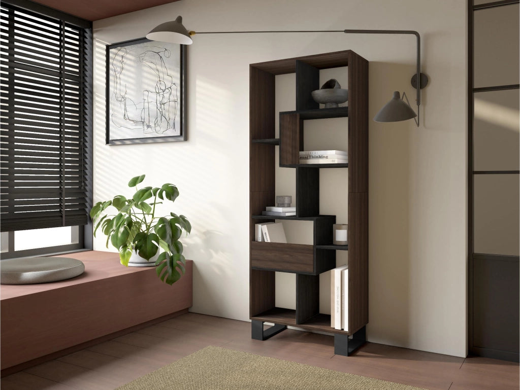 Libreria scaffale, 174x67x31, Design industriale, Rovere scuro e Nero RF4110