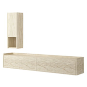 Porta TV in legno "Sema" con mensola a muro - 160 x 30 x 35 cm - Travertino