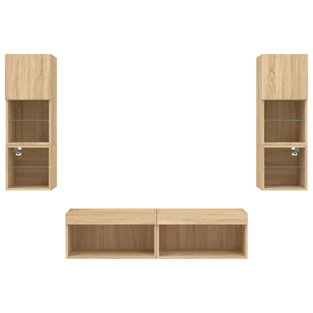 vidaXL Mobili TV a Muro con LED 6pz Rovere Sonoma Legno Multistrato