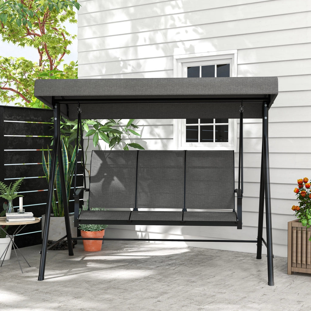 Dondolo da Giardino 3 Posti con Tettuccio Parasole Regolabile, 200x133x176 cm, Grigio Scuro