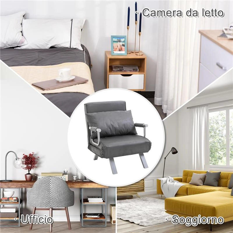 POLTRONA LETTO TRASFORMABILE CON RIVESTIMENTO IN MICROFIBRA GRIGIO SCURO