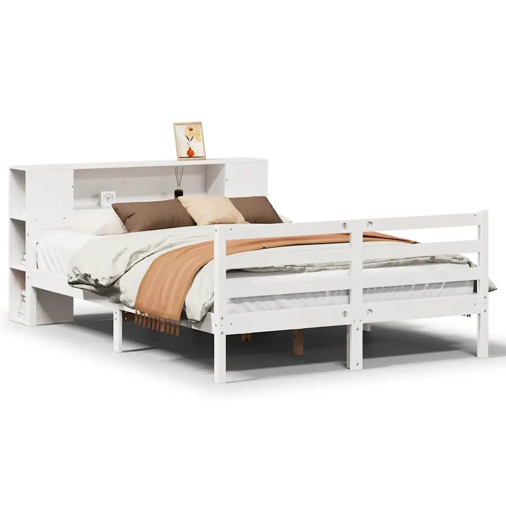 Letto Libreria senza Materasso Bianco 135x190 cm Legno di Pino 3322198