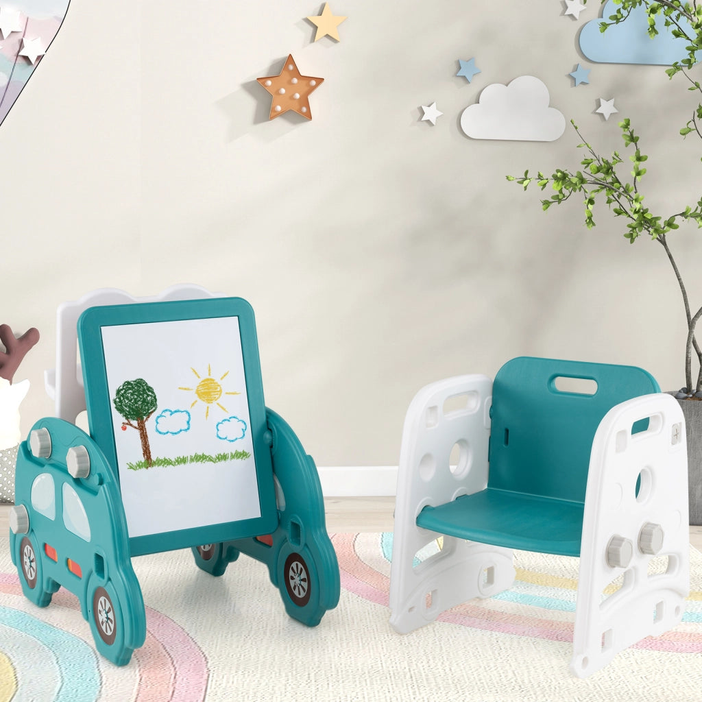 Set scivolo 5 in 1 convertibile bambini pieghevole arrampicata-Set cavalletto disegno sgabello libreria lavagna bifacciale blocchi