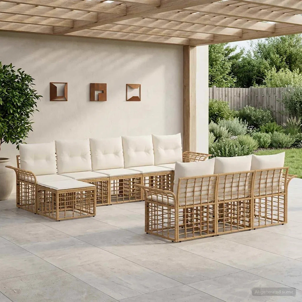 Set di divani da esterno 10 pcs Naturale e Bianco Crema 3437778