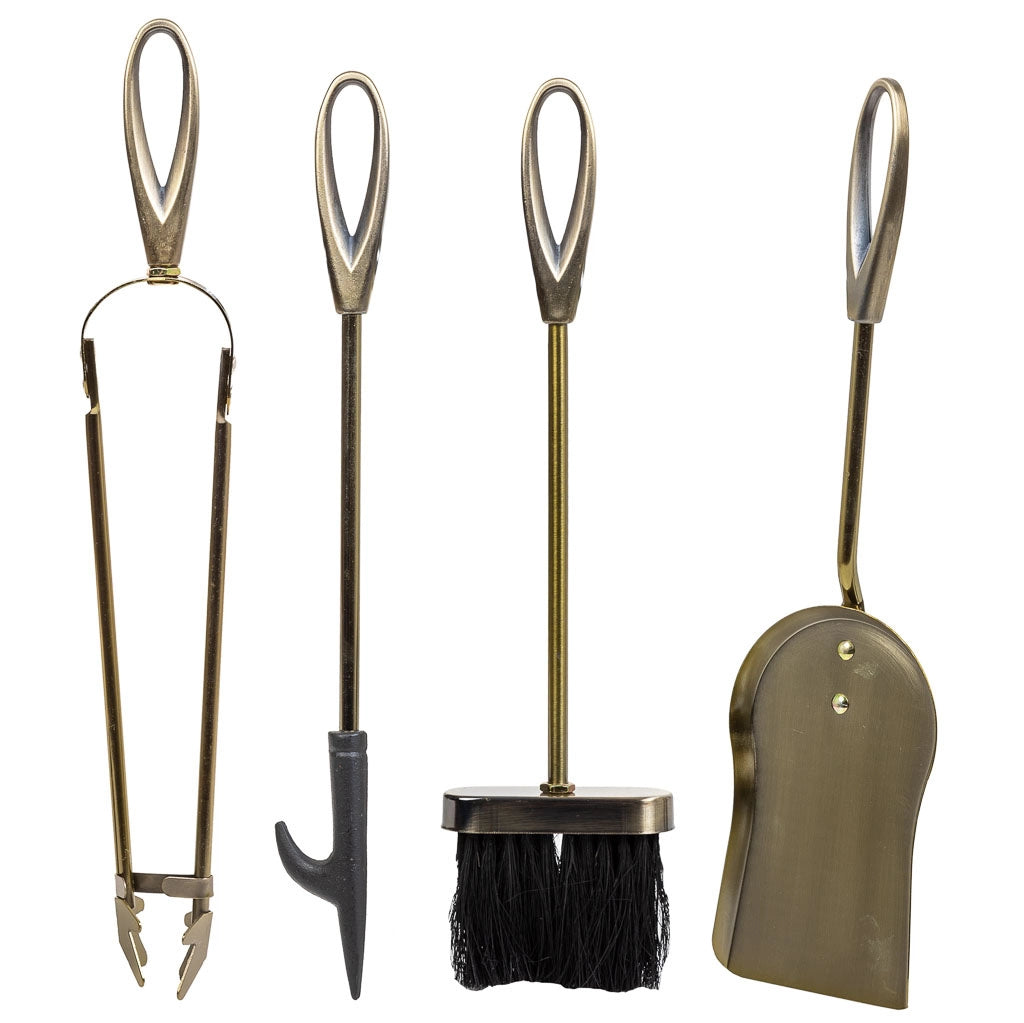 Set di 5 utensili per camino in metallo ramato