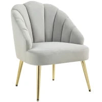 Poltrona in Velluto da Camera e Salotto a Conchiglia Stile Art Deco, Acciaio, 63x65x84 cm, Grigio