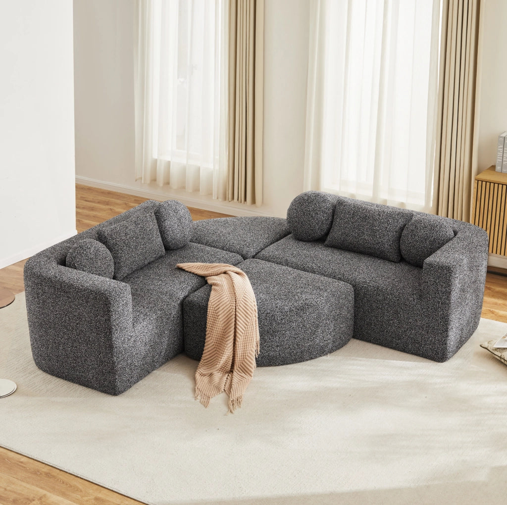 Divano modulare trasformabile in chenille nero 292x165x68 cm