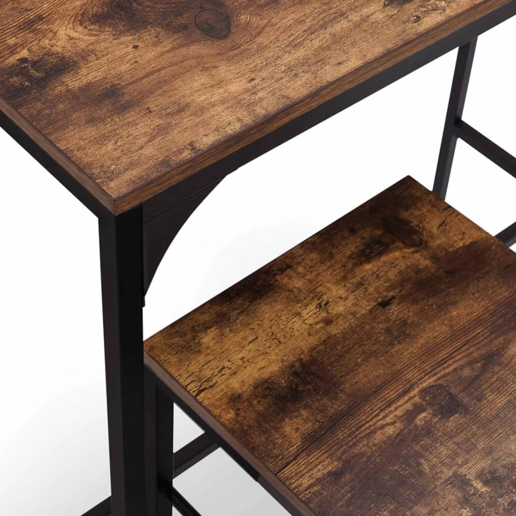 Tavolo da bar e 4 sgabelli DAYTON, alti 100 cm, in legno scuro con effetto distressed e design industriale nero