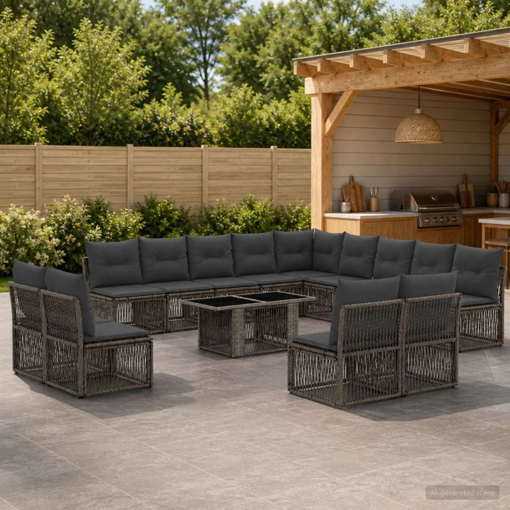 Set Divano da Giardino 14 pz Grigio e Grigio Scuro polyrattan 3437327