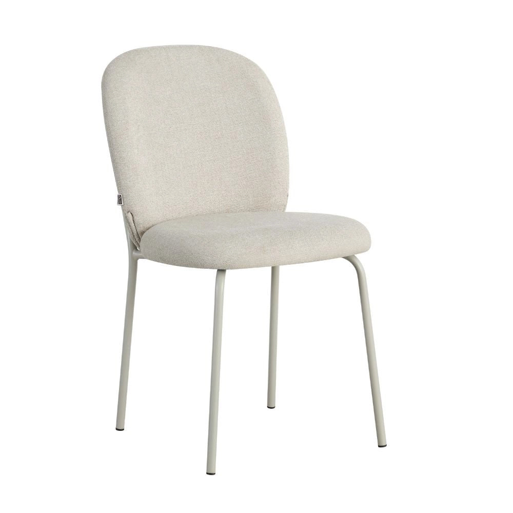 Set 4 Sedia imbottita Turi in tessuto ecrù e gambe in metallo