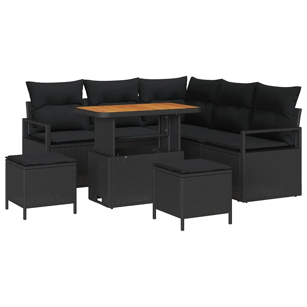 Set Divano da Giardino con cuscino con archiviazione 8 pcs Nero